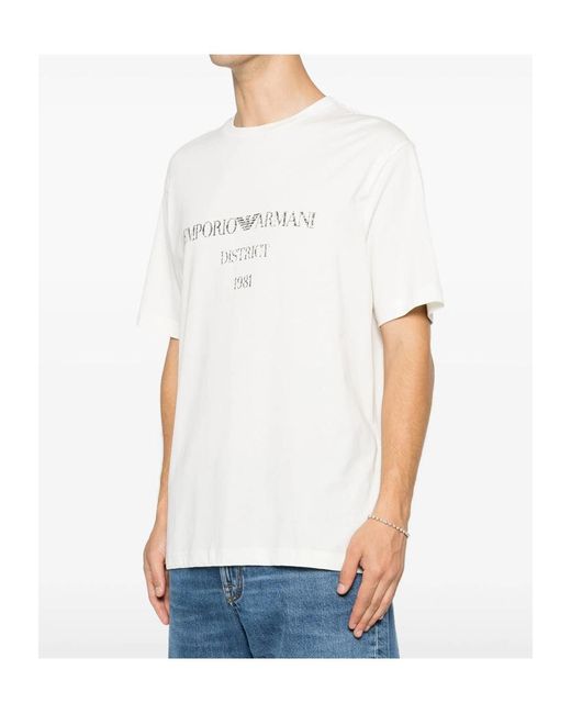 Emporio Armani White Logo-Print Crew-Neck T-Shirt for men