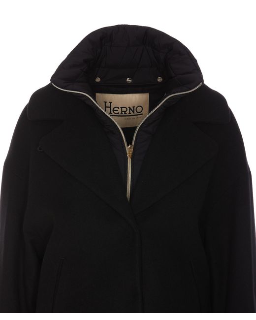 Herno Black Padded-Underlayer Funnel Neck Coat