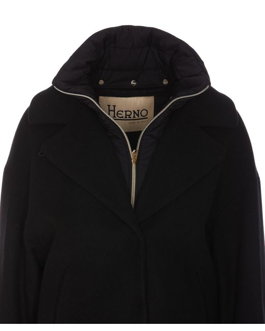 Herno Black Padded-Underlayer Funnel Neck Coat