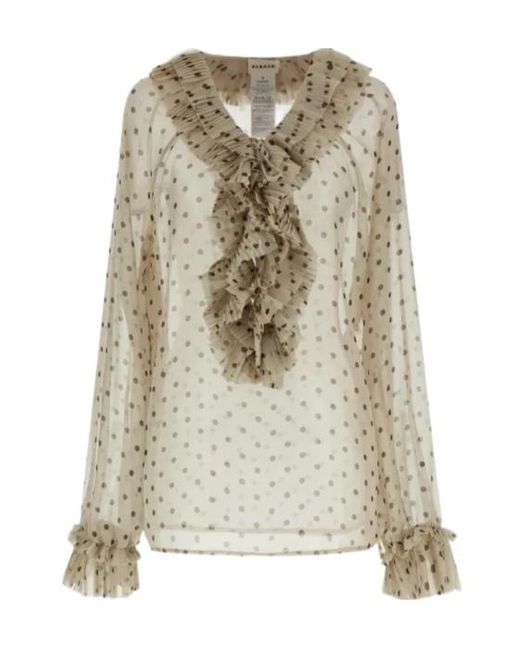 P.A.R.O.S.H. Natural Pallina Ruffled Polka-Dot Blouse