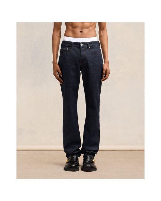 AMI Blue Ami Logo Patch Straight-Leg Jeans for men
