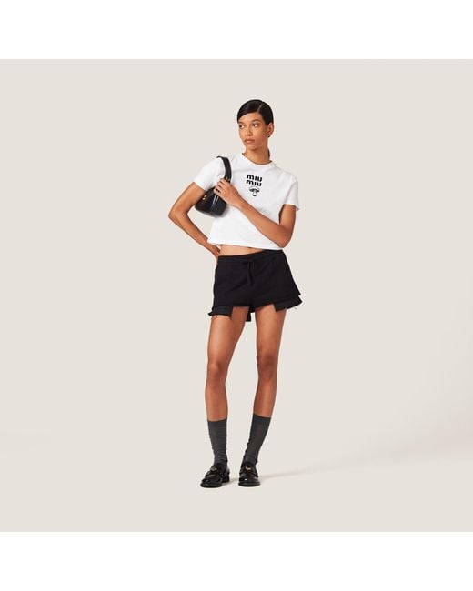 Miu Miu White Embroidered Cotton T-Shirt