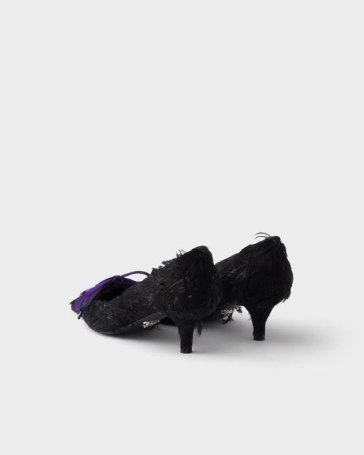 Prada Black Feather-Embellished Satin Pumps