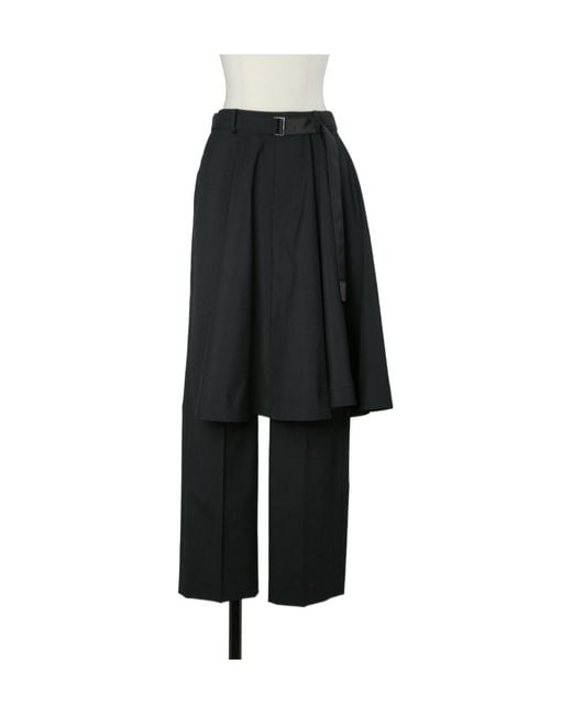 Sacai Black Belted Pleated-Overlay Trousers