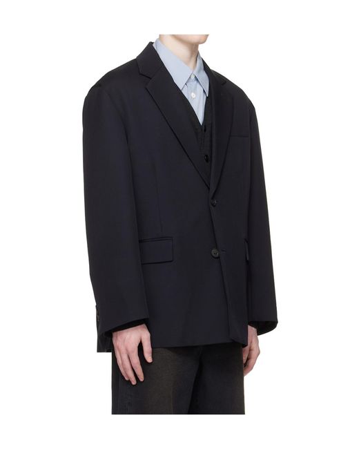 Ssstein Blue Oversized Wool Single-Breasted Suit Jacket for men