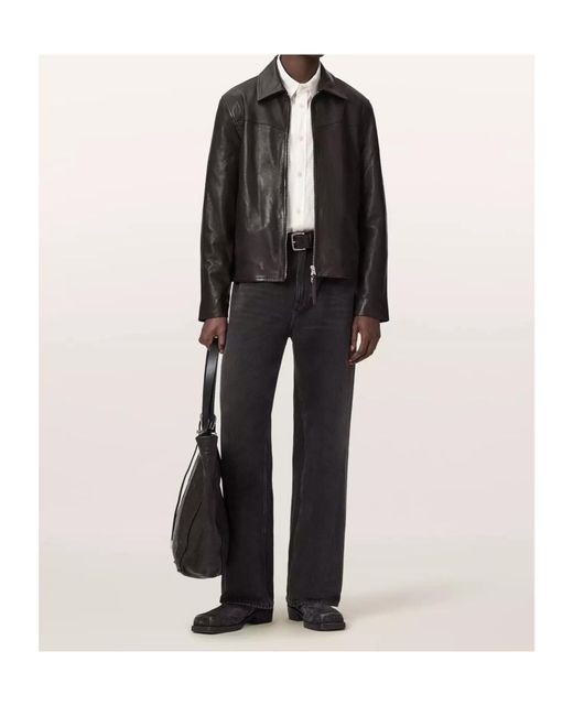 AllSaints Black Long-Sleeved Leather Jacket for men