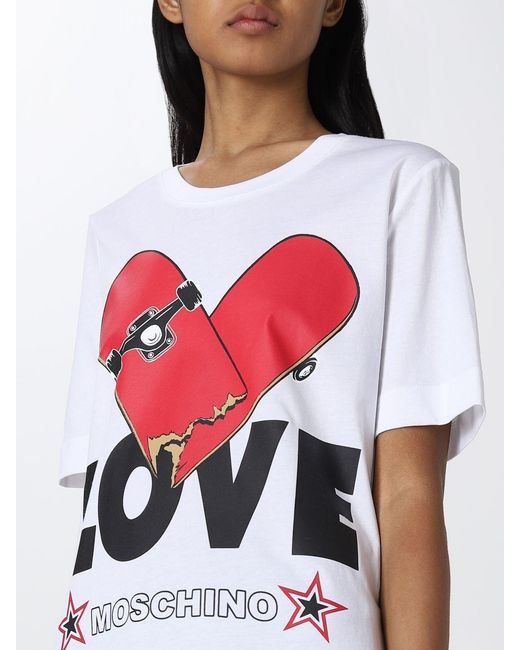 Moschino White Love Logo Printed Crewneck T-Shirt