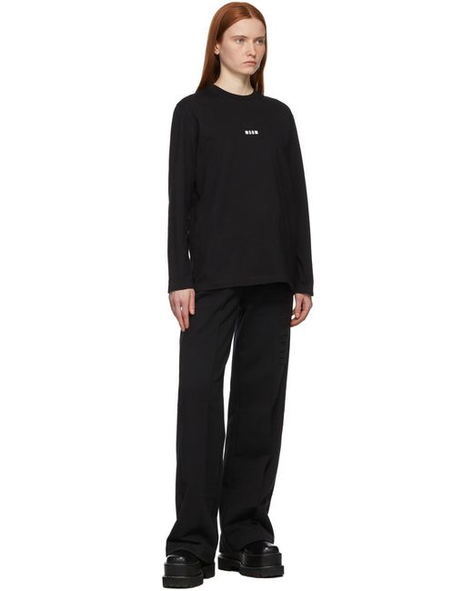 MSGM Black Logo Printed Long-Sleeved T-Shirt