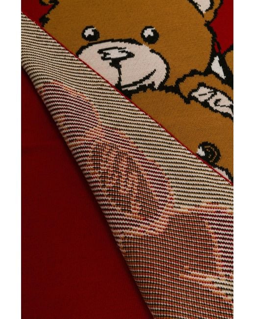 Moschino Red Teddy Bear Pattern Scarf for men