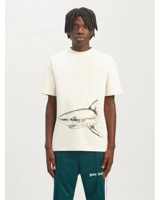 Palm Angels White Broken Shark Classic T-Shirt for men