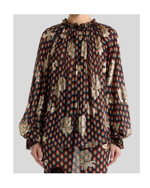 Etro Brown Shirt With Ruffles And Laces