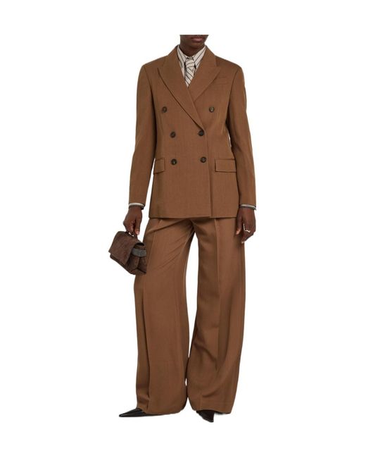 Brunello Cucinelli Brown Double-Breasted Wool-Blend Blazer