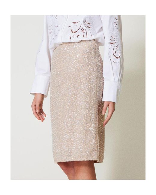 Twinset Natural Sequinned Skirt