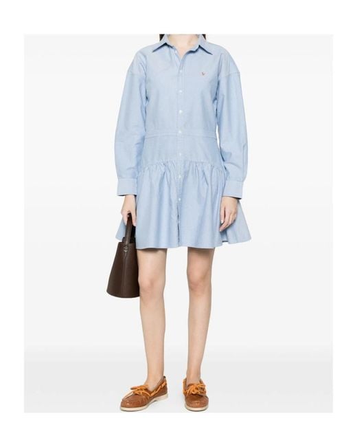 Polo Ralph Lauren Blue Ruffled Hem Shirt Dress
