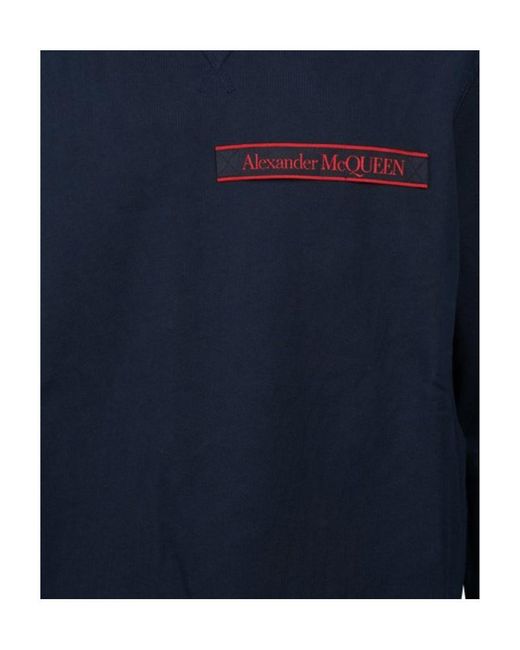 McQueen Blue Logo-Patch Long-Sleeve Sweatshirt for men