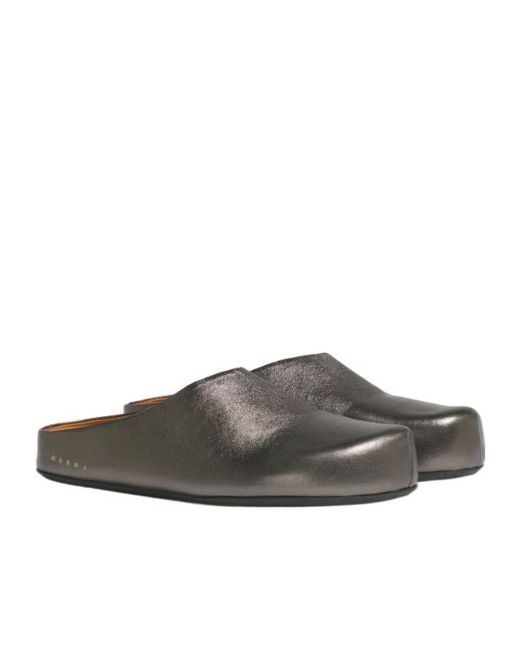 Marni Brown Logo Printed Sabots for men