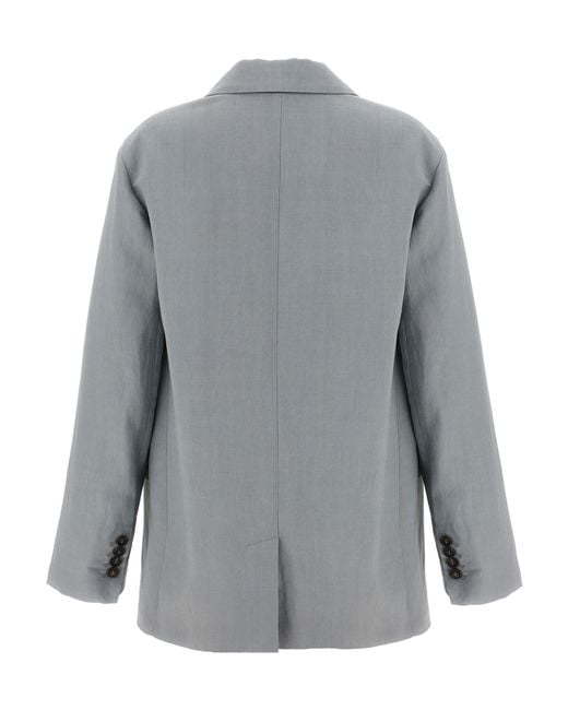 Brunello Cucinelli Gray Single-Breasted Buttoned Blazer Set