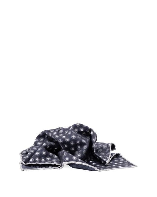 Brunello Cucinelli Blue Geometric Print Silk Scarf for men