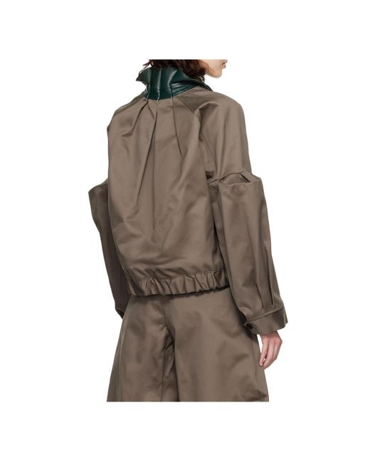 Sacai Brown Leather-Collar Shirt Jacket