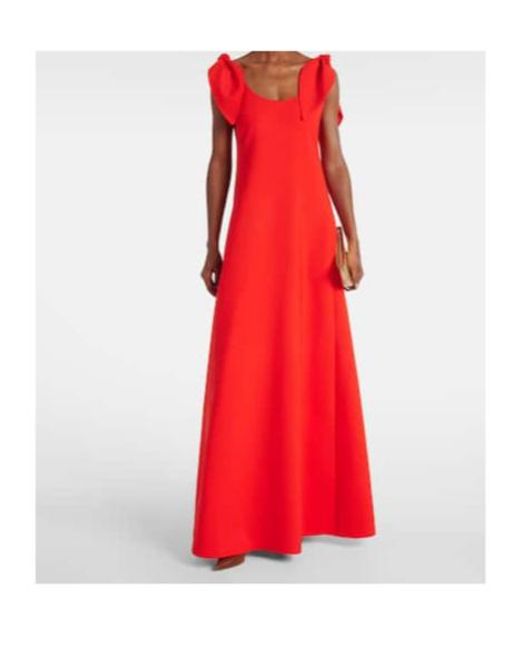 Oscar de la Renta Red Bow-Detail Wool-Blend Gown