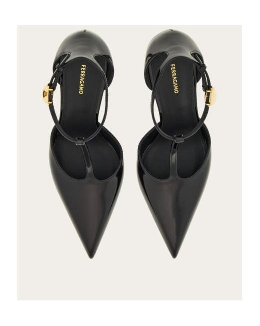 Ferragamo White Ferragamo T-Strap Pointed-Toe Pumps
