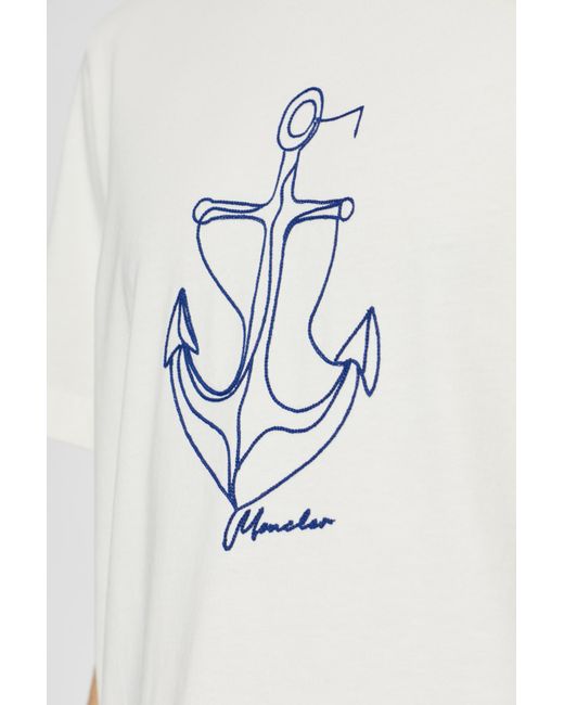 Moncler White Anchor Embroidered T-Shirt for men