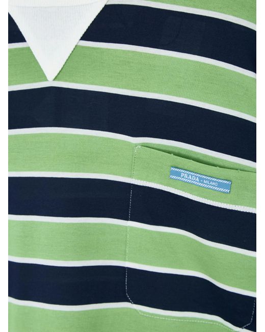 Prada Green Long-Sleeved Crewneck Striped T-Shirt