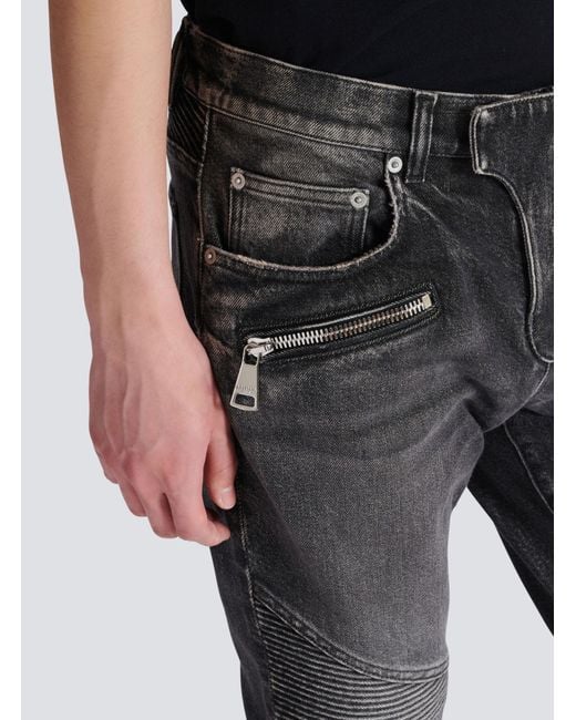 Balmain Gray Slim-Fit Biker Jeans for men