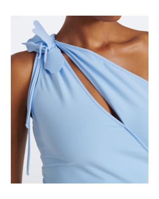 Coperni Blue Asymmetric Knit Dress With Floral Appliqué