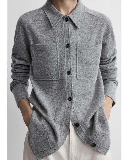 Totême Gray Patch-Pocket Knitted Shirt
