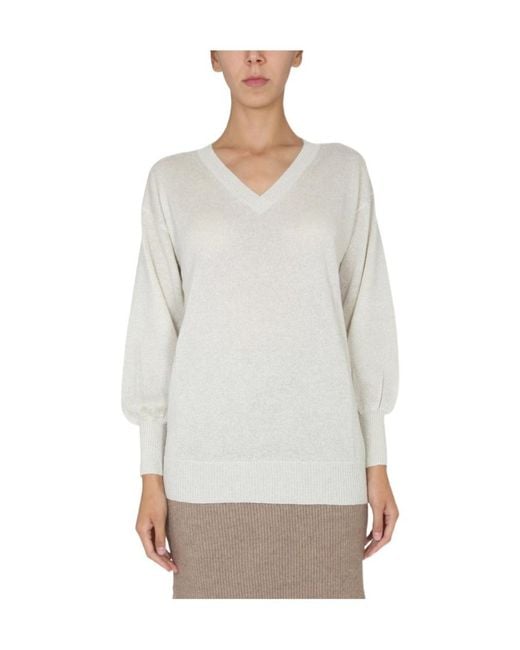 Fabiana Filippi White V-Neck Ribbed Jumper