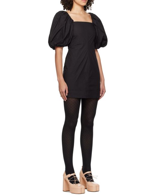 Ganni Black Poplin Puff-Sleeved Mini Dress