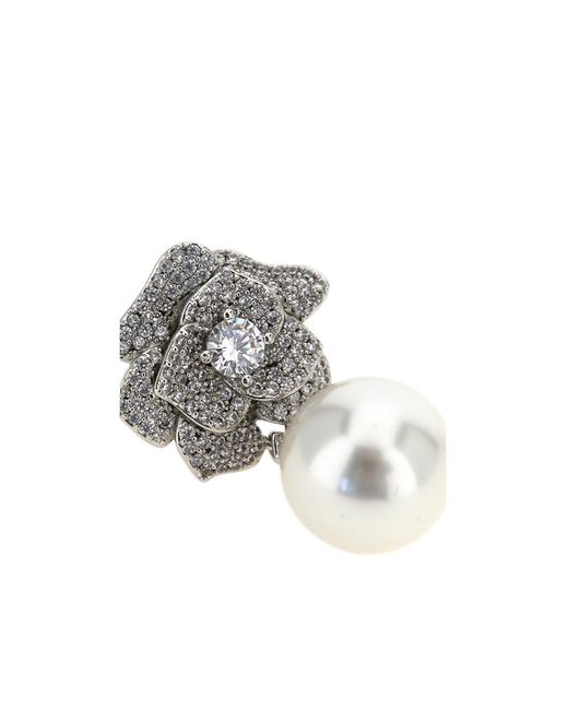 Self-Portrait White Mini Crystal Flower Pearl Earrings