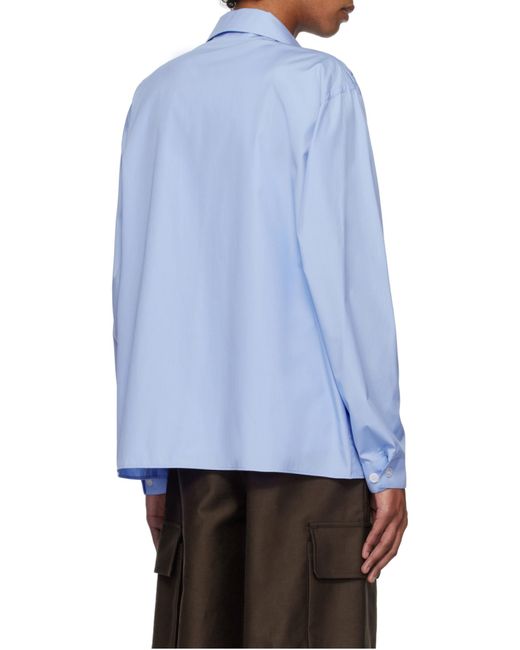 Marni Blue Logo-Printed Long-Sleeved Zipped Shirt for men