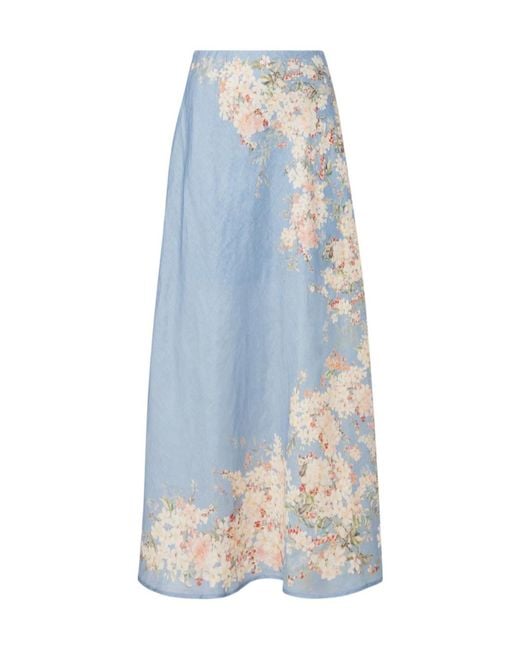 Zimmermann Blue Cascadian Floral Linen Maxi Skirt