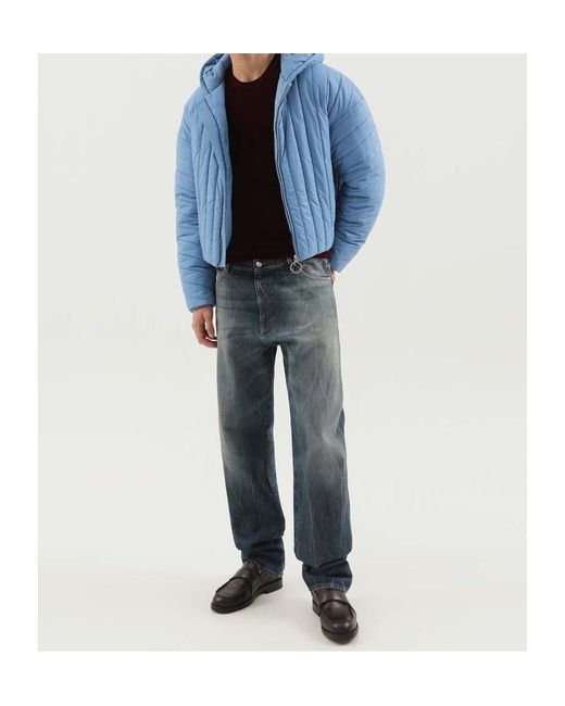 1989 STUDIO Blue Quilted Hooded Coat for men