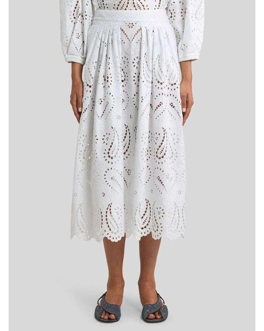 Etro White Openwork Midi Skirt