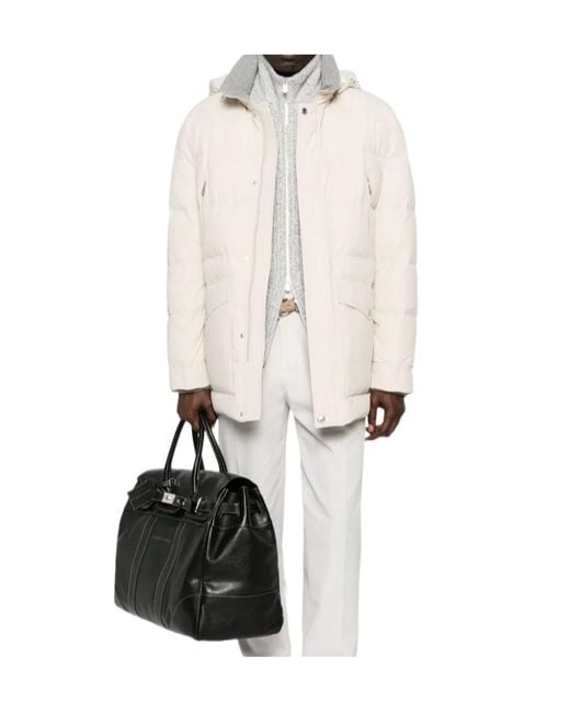 Brunello Cucinelli White Zip-Up Hooded Puffer Jacket for men