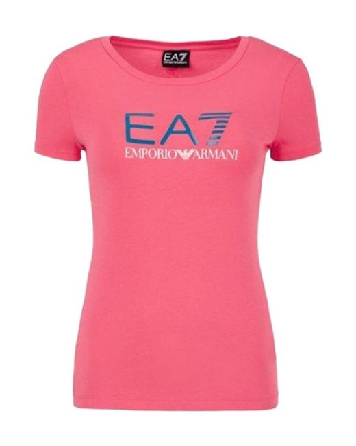 EA7 Pink T-Shirt With Round Neck And Short Sleeves