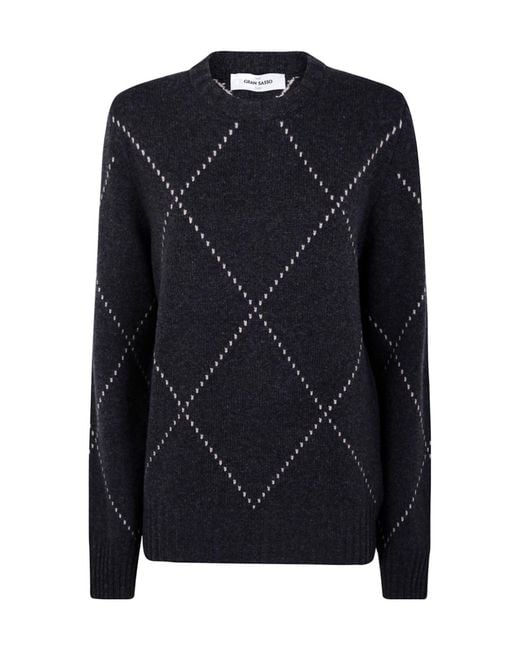 Gran Sasso Blue Diamond-Pattern Wool Sweater for men