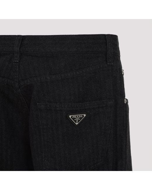 Prada Black Logo Plaque Straight-Leg Jeans for men