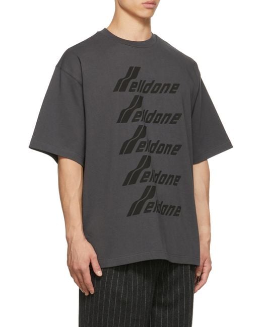 we11done Black Logo-Print Crew Neck T-Shirt for men