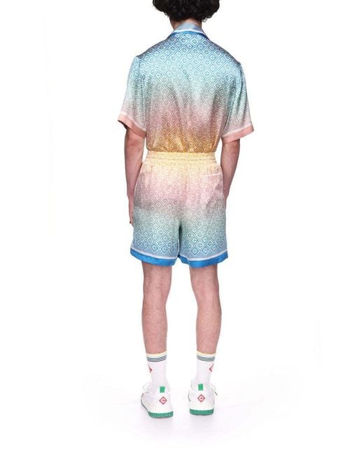 Casablanca Blue Mid-Rise Monogram-Printed Deck Shorts for men