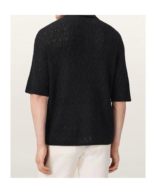 AllSaints Black Short-Sleeved Polo Shirt for men