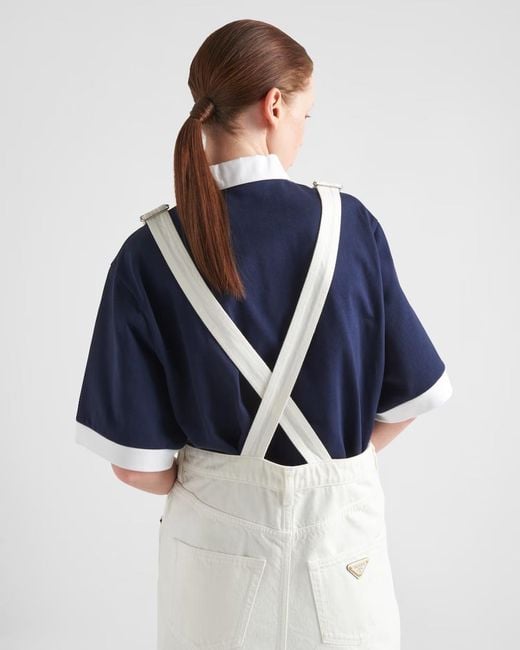 Prada White Triangle-Logo Denim Overall Mini-Dress