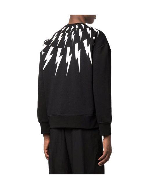 Neil Barrett Black Thunderbolt Pattern Print Sweatshirt for men