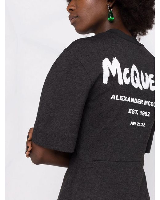 McQueen Black Rear Logo-Print Mini Dress