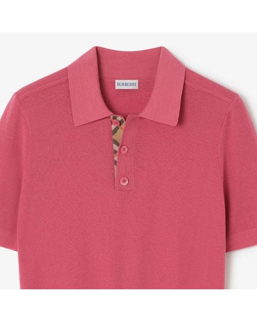 Burberry Pink Check-Trim Knitted Polo Top