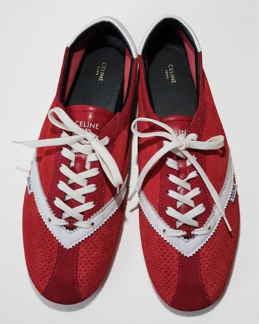 Céline Red Lace-Up Sneakers