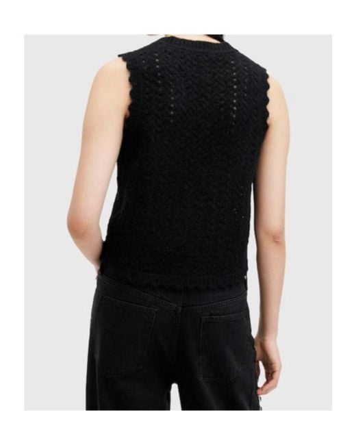 AllSaints Black Vivian Scalloped Tank Top